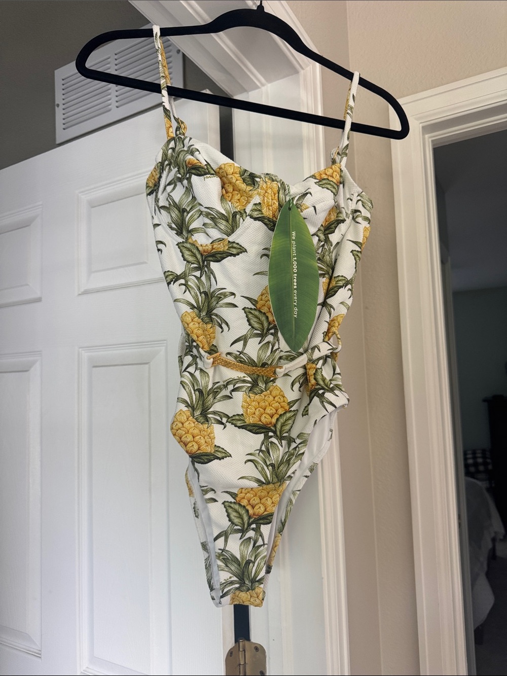NWT Farm RIO - Pineapple Print One-Piece Swimsuit - Yellow on White
